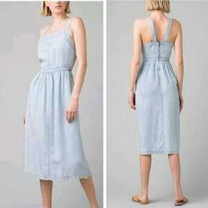 prAna Vintage Blue Sun Drifter Fit & Flare Chambray Midi Dress Size Small